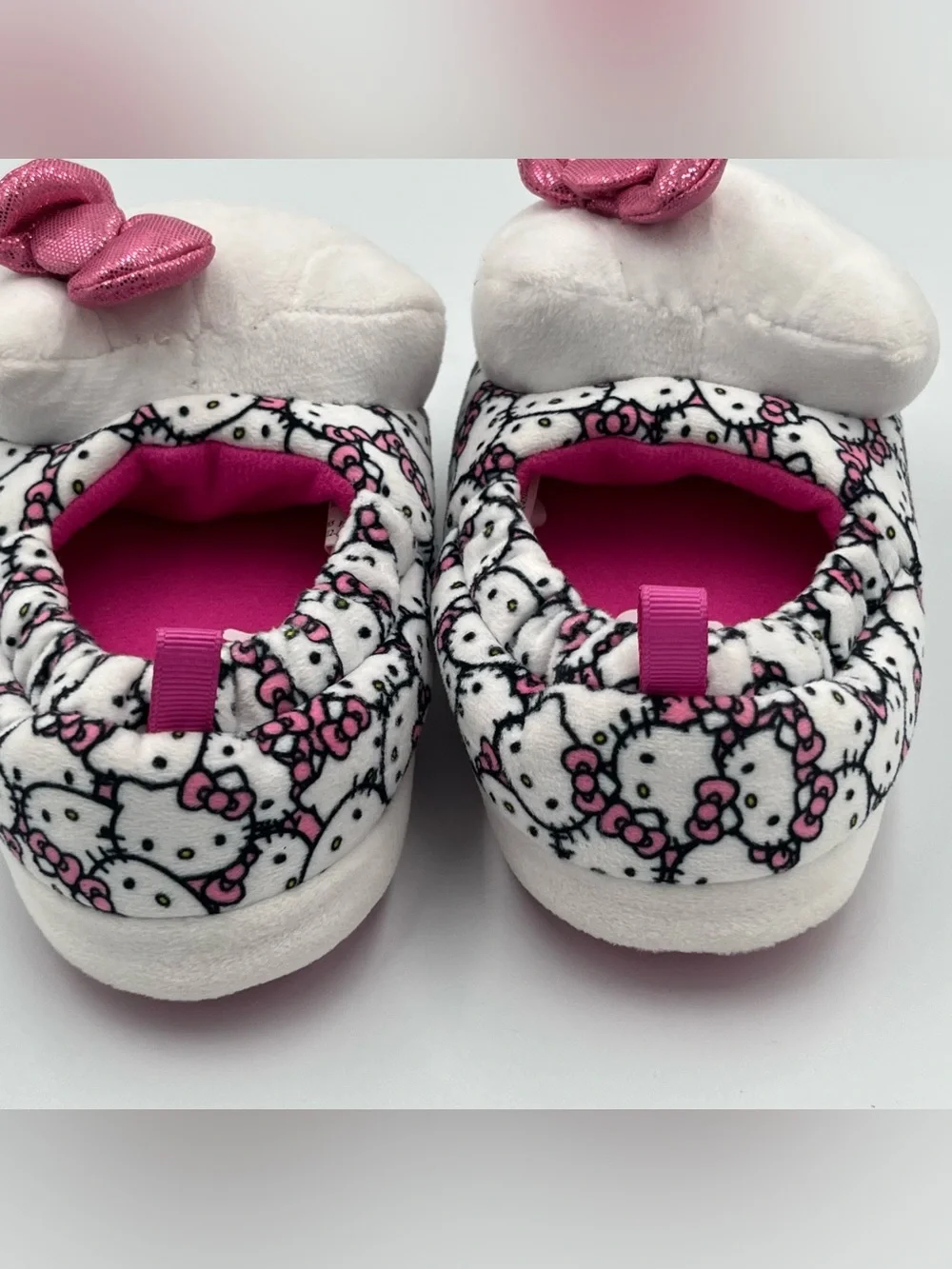 Hello Kitty White & Pink Plush Kids Slip-On Slippers with Bow